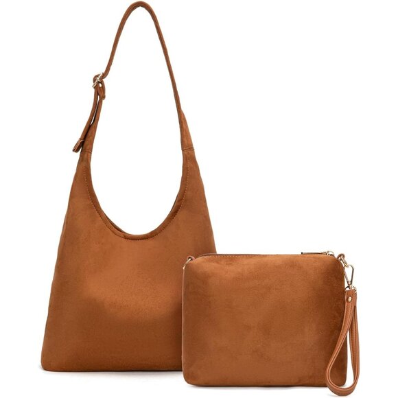 Women Suede Brown Imported Vegan Leather Soft Foldable Shoulder Slouchy Bag